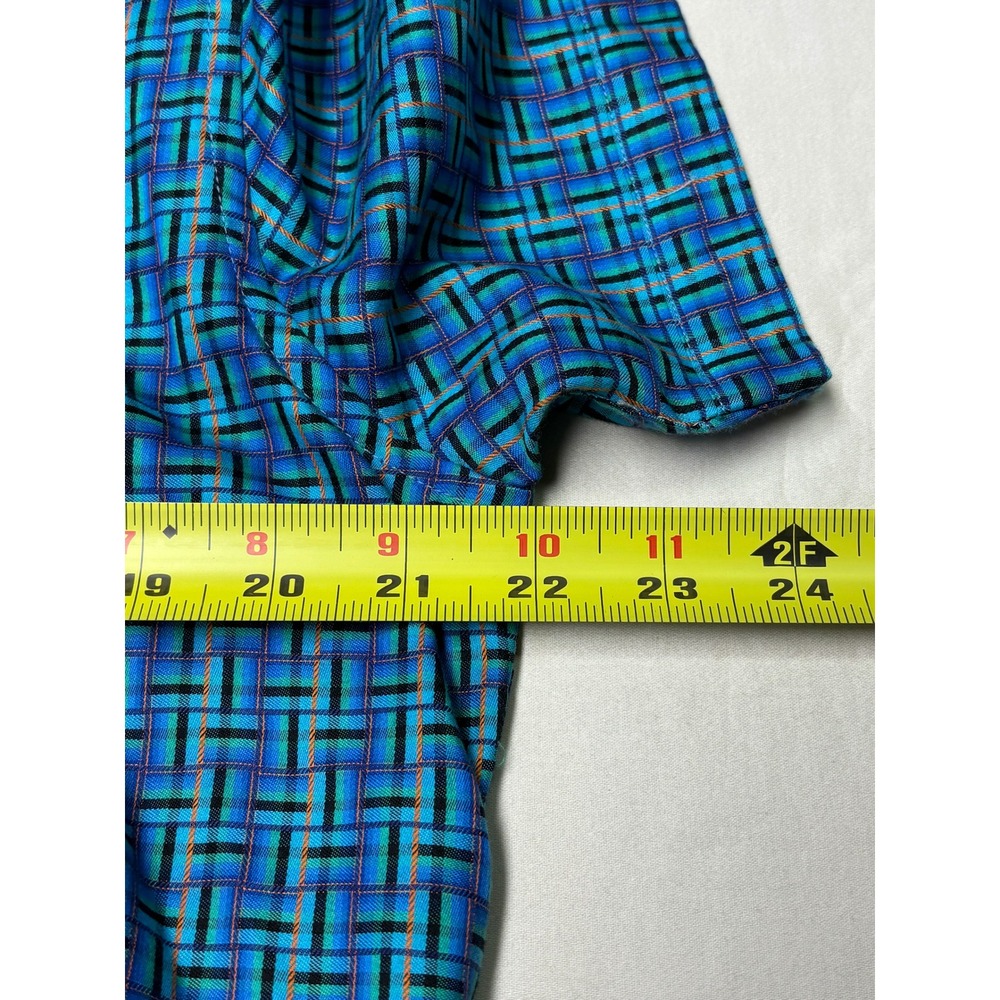 Robert Graham Mens Blue Green Geometric Basketweave Short Sleeve Shirt Size M - Picture 8 of 8